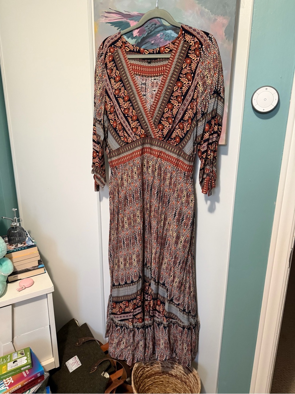 Papillon Blanc Rust and Black Floral Boho Maxi Dress